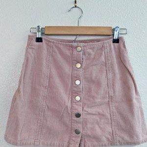 Pare Pink Button-Front Corduroy Mini Skirt